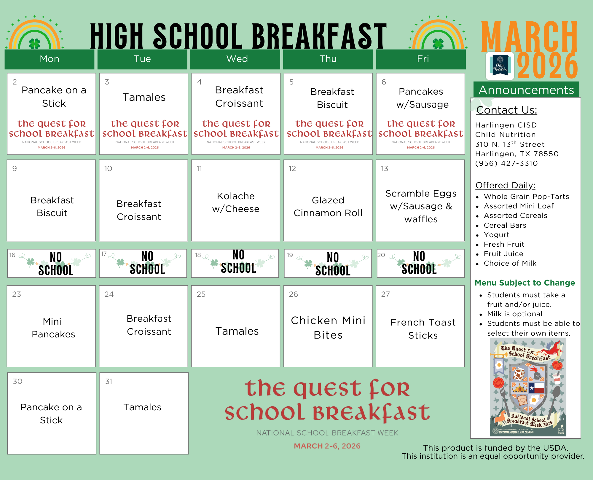 High School Updated Menu 12/9/25